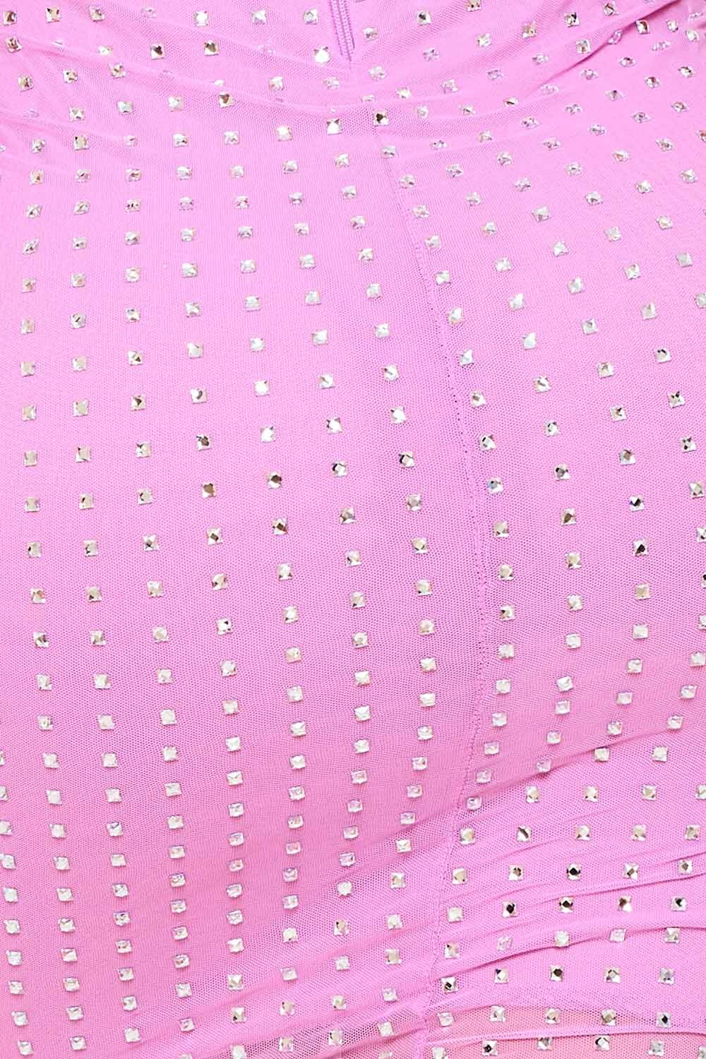 Off Shoulder Mini Dress – Power Mesh Bodycon With Rhinestone Detail BOUTINIE