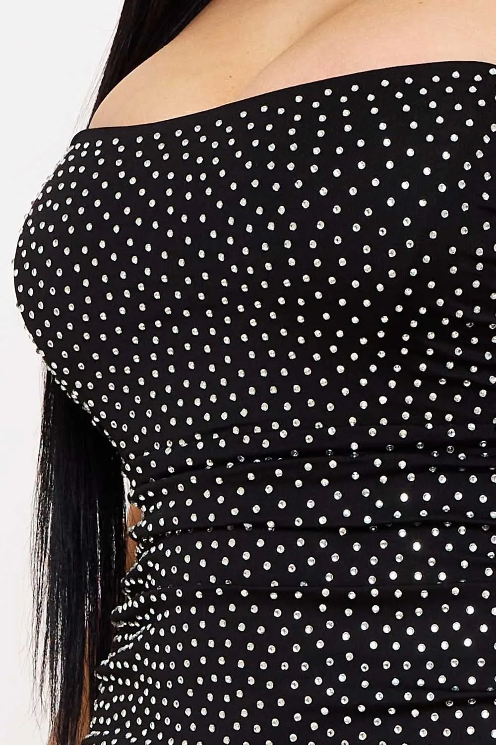 Rhinestone Strapless Mini Dress - Criss Cross Back Zipper BOUTINIE