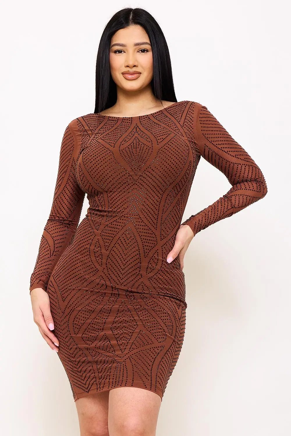 Rhinestone Mini Dress - Fitted Sequined Open Back Party Wear BOUTINIE