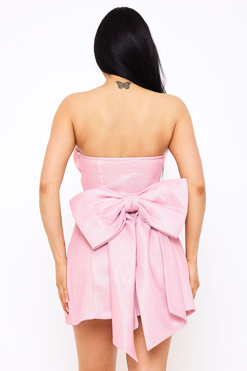 Sd1673jp - Bonded Shiny Knit Large Bow Accent Mini Dress Symphony USA Wholesale