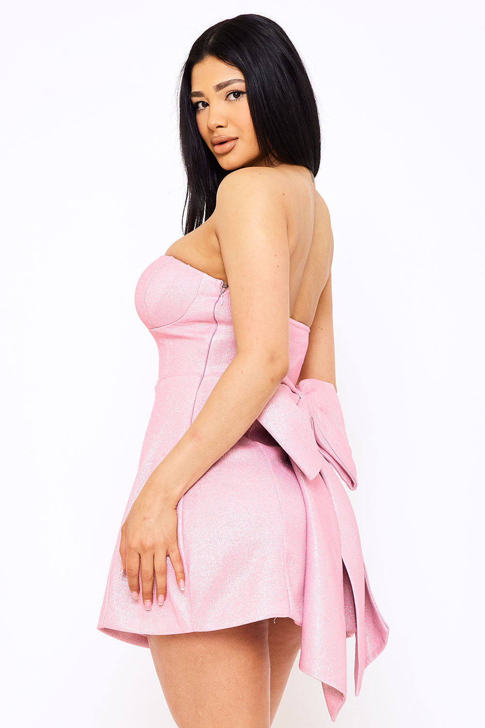 Sd1673jp - Bonded Shiny Knit Large Bow Accent Mini Dress Symphony USA Wholesale