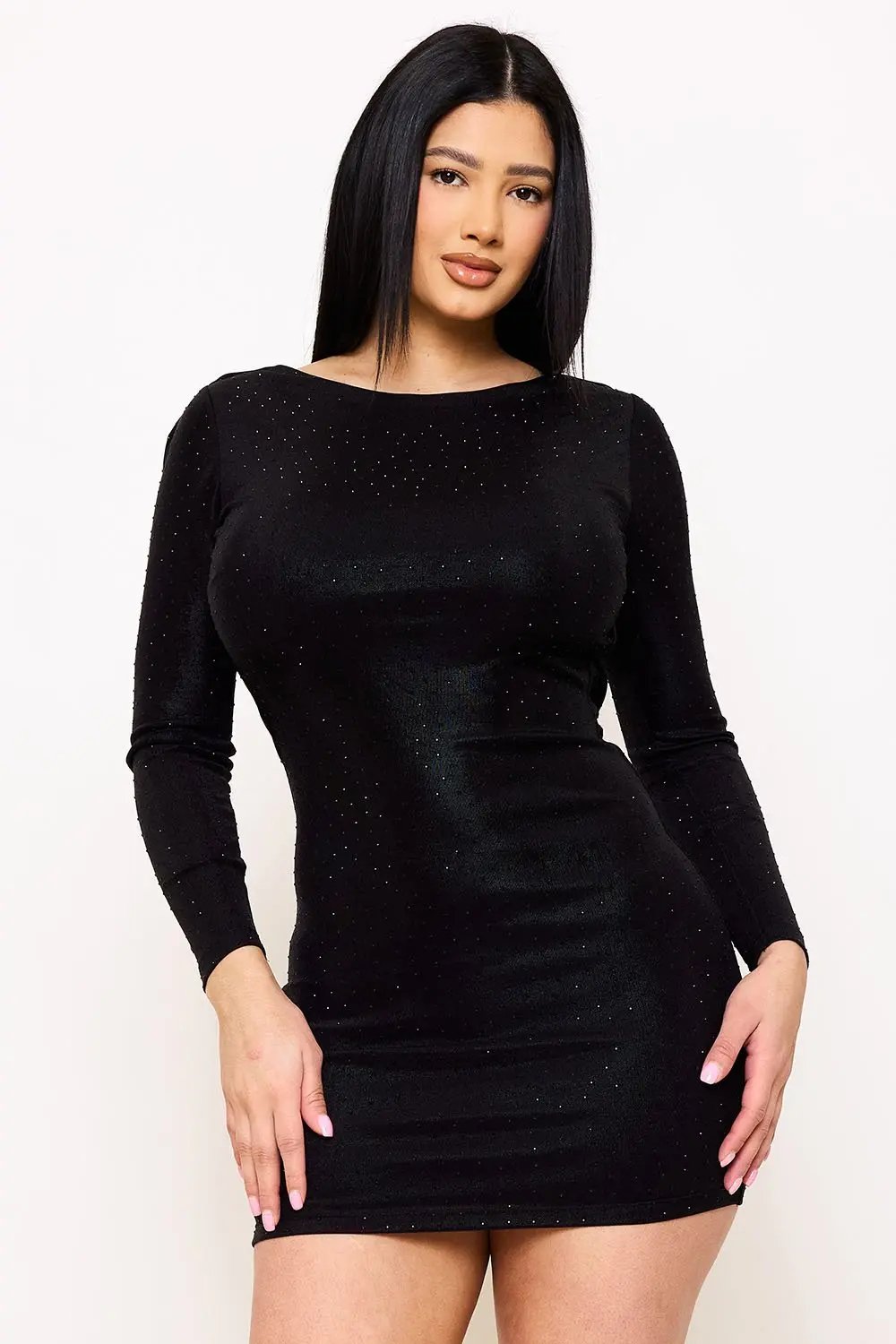 Slinky Foil Mini Dress | Slip On, Cowl Neck, Stretchy Fit BOUTINIE