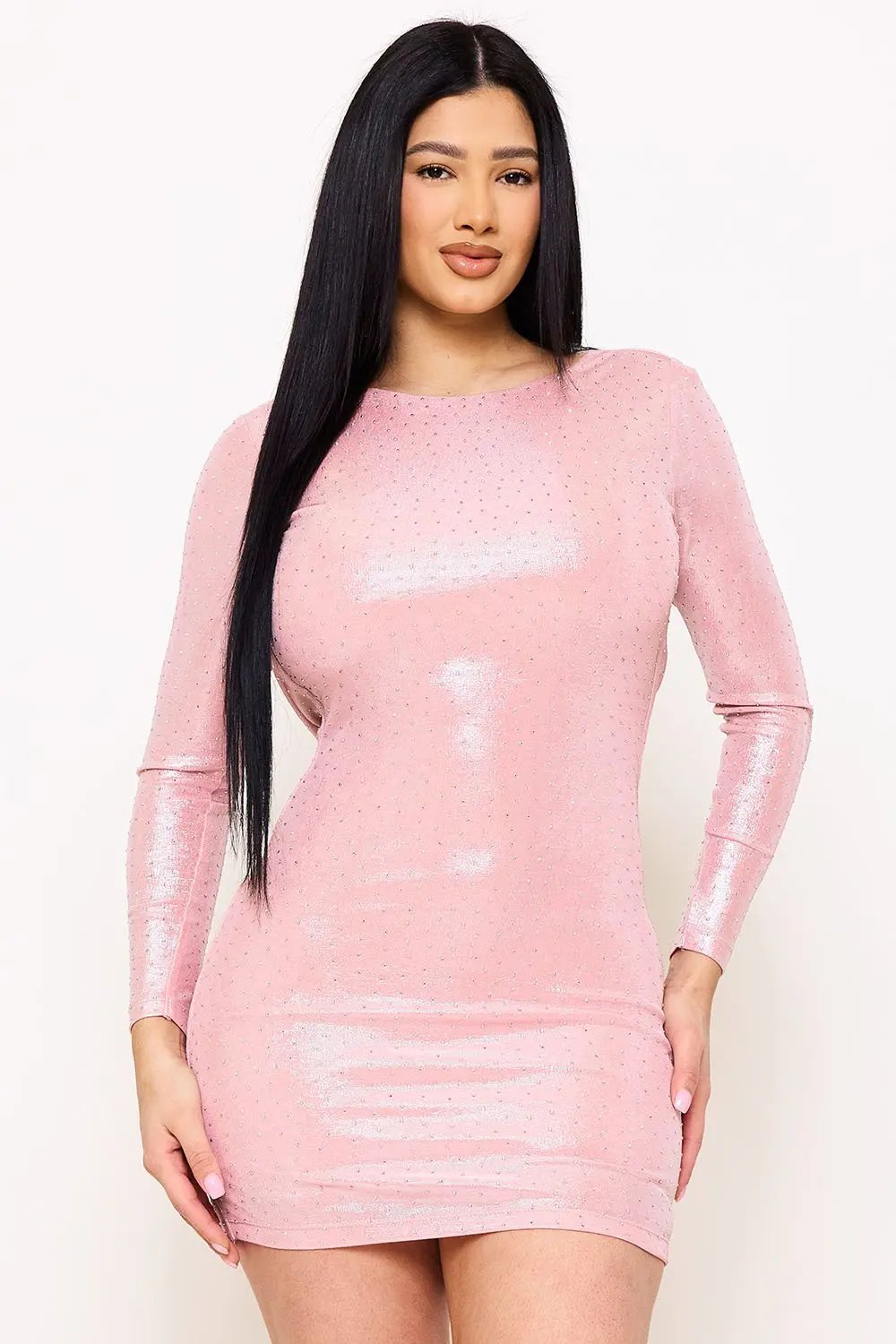 Slinky Foil Mini Dress | Slip On, Cowl Neck, Stretchy Fit BOUTINIE