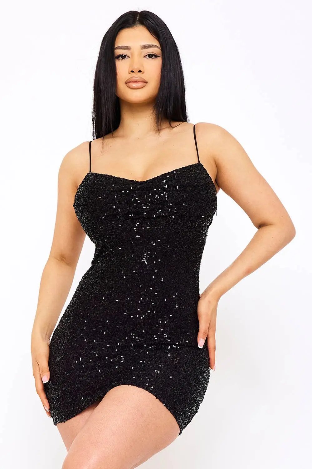Sequin Mini Dress - Butterfly Embroidered Lace Back Bodycon BOUTINIE