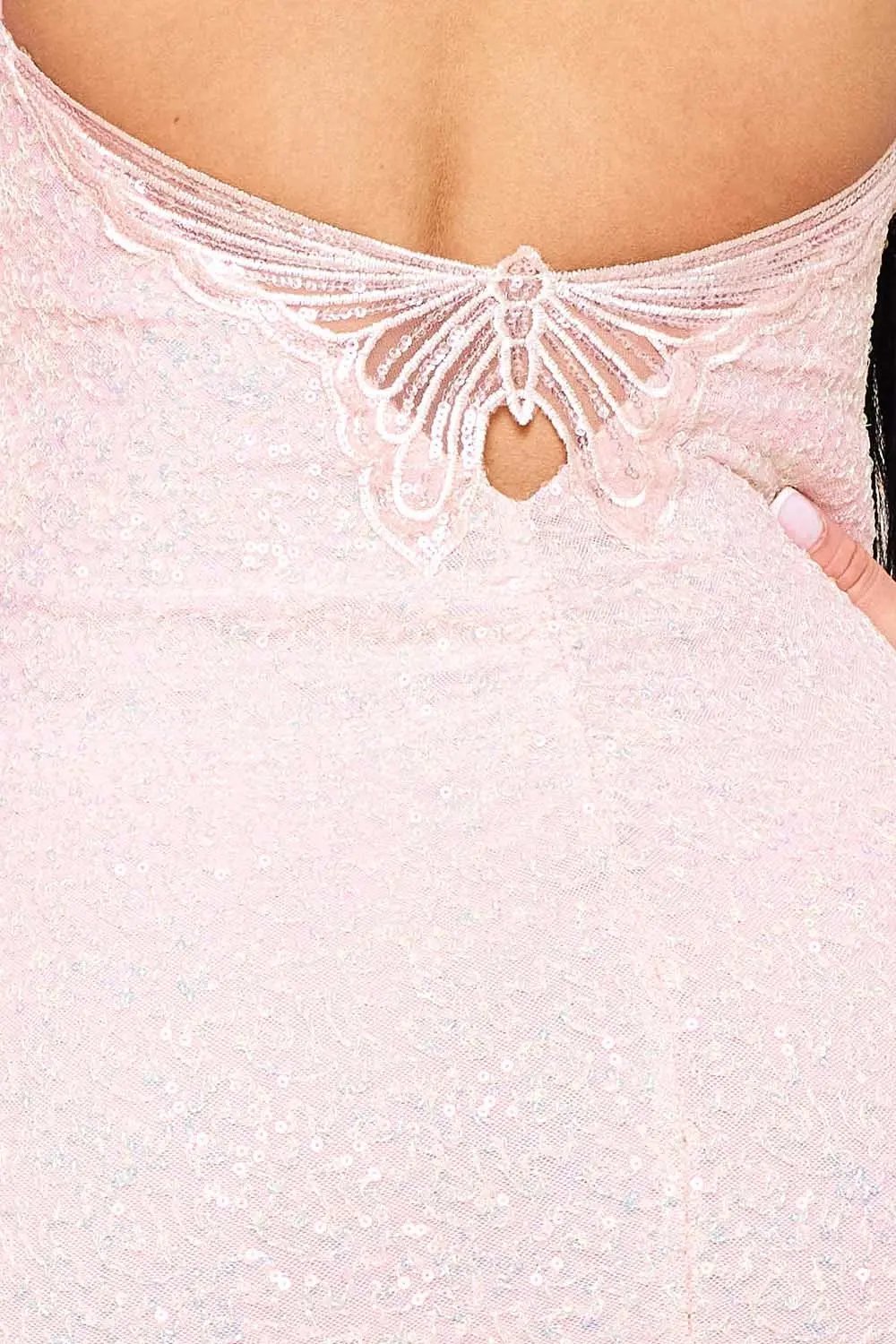 Sequin Mini Dress - Butterfly Embroidered Lace Back Bodycon BOUTINIE