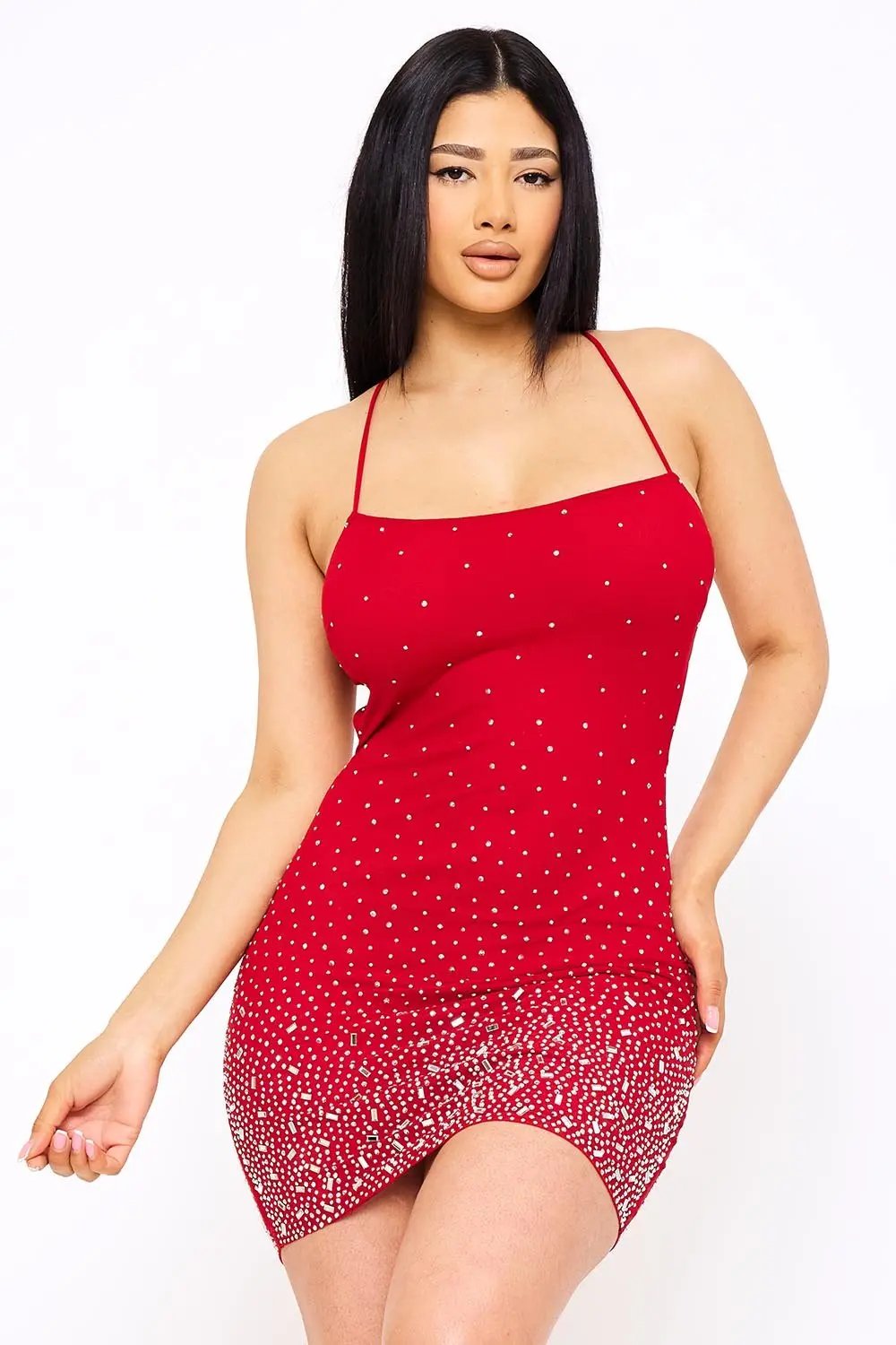 Rhinestone Mini Dress | Form Hugging Open Back Mesh Dress BOUTINIE