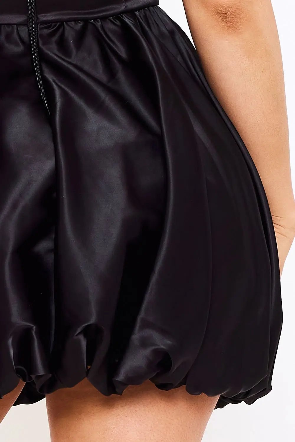 Satin Mini Dress - Off Shoulder A-Line Pleated Bubble Hem BOUTINIE