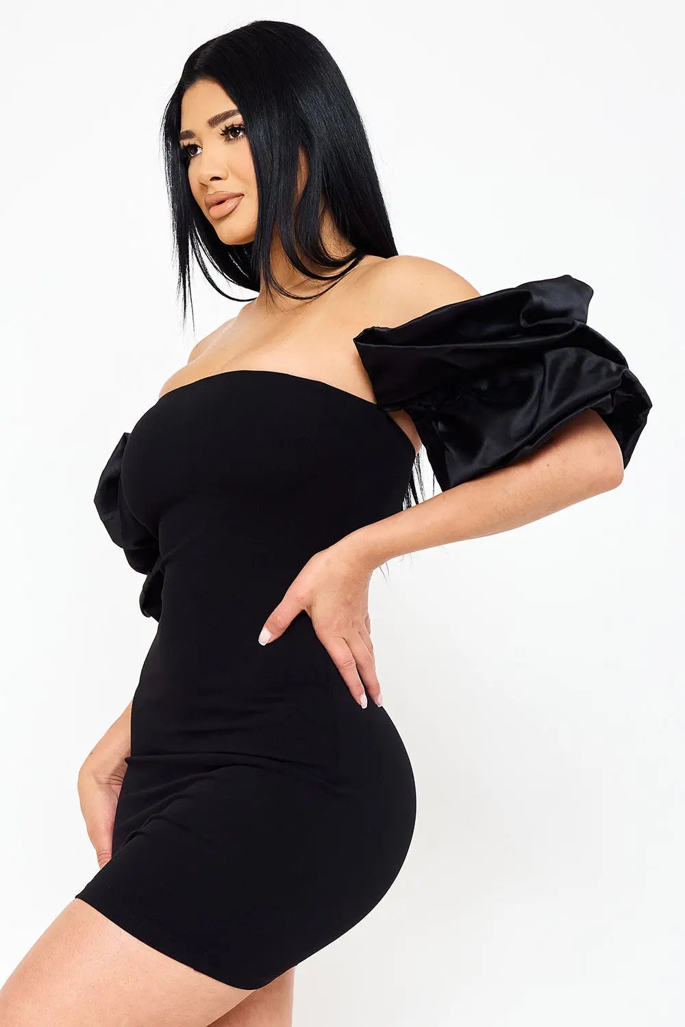 Off Shoulder Mini Dress - Layered Ruffle Sleeve Bodycon Party Wear BOUTINIE