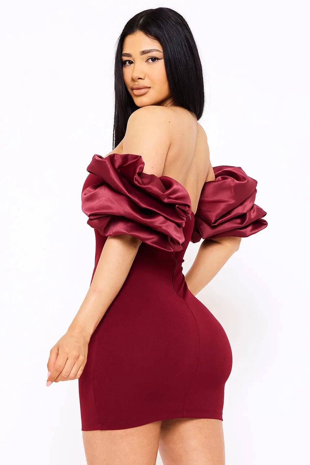 Off Shoulder Mini Dress - Layered Ruffle Sleeve Bodycon Party Wear BOUTINIE
