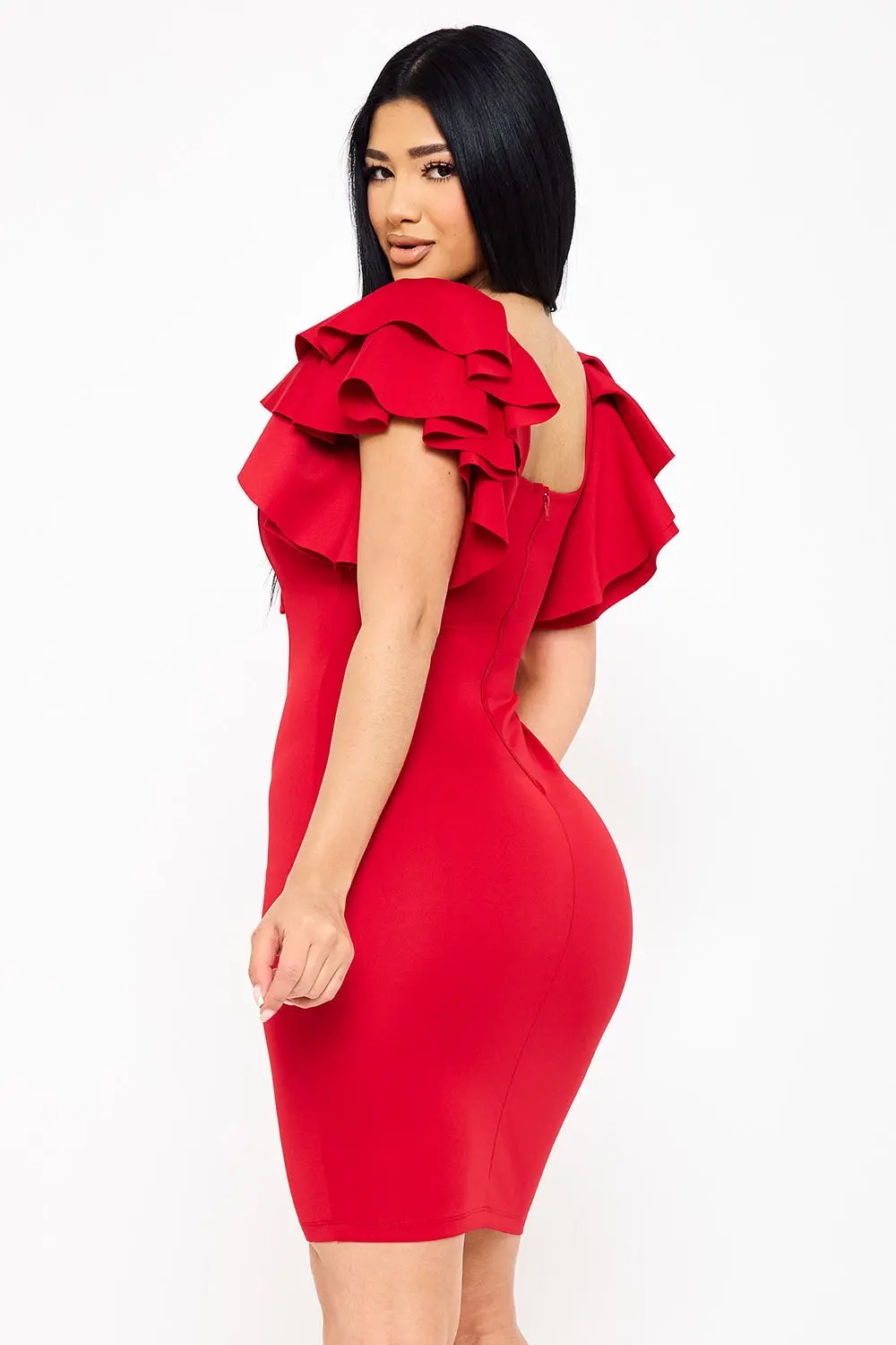 Double Layer Ruffle Short Sleeve Mini Dress Symphony USA Wholesale