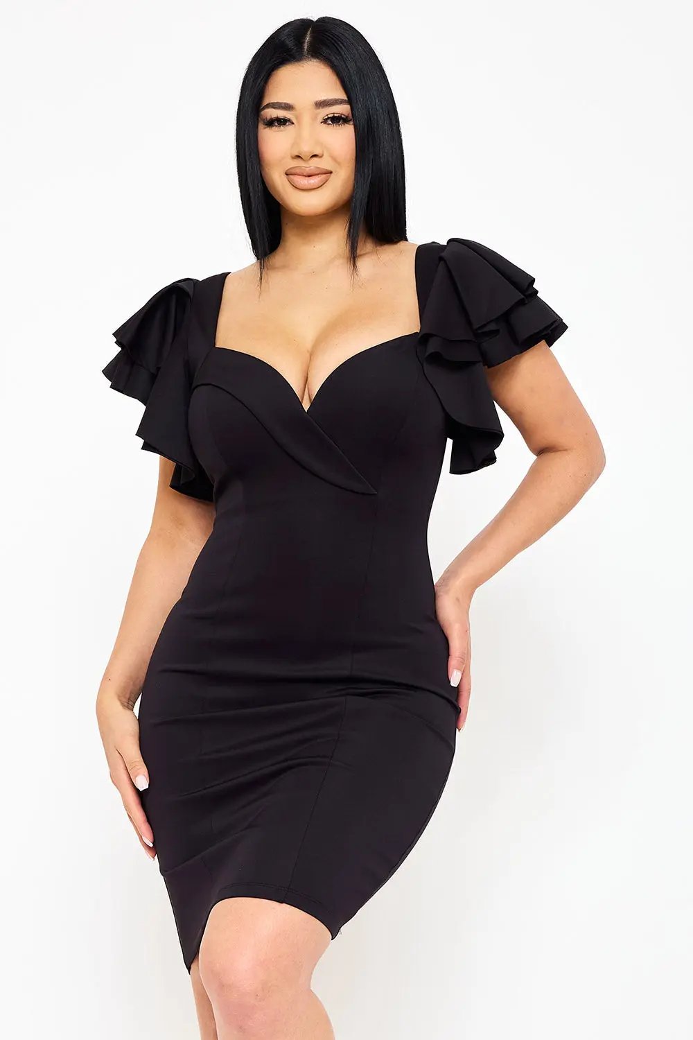 Double Layer Ruffle Short Sleeve Mini Dress Symphony USA Wholesale