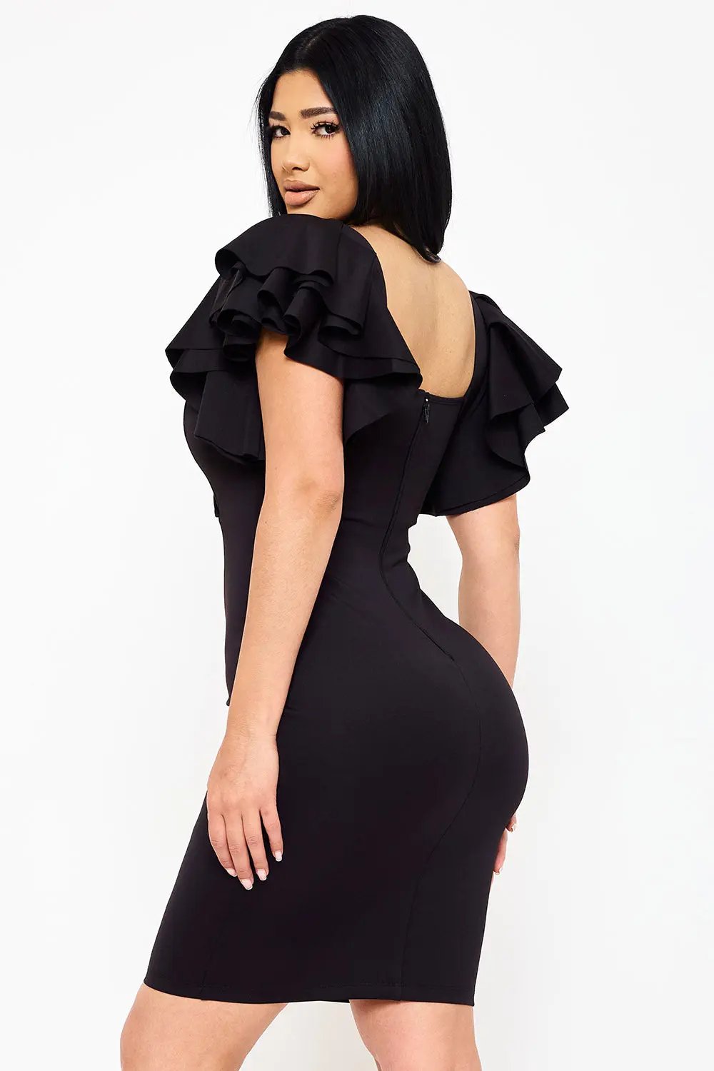 Double Layer Ruffle Short Sleeve Mini Dress Symphony USA Wholesale