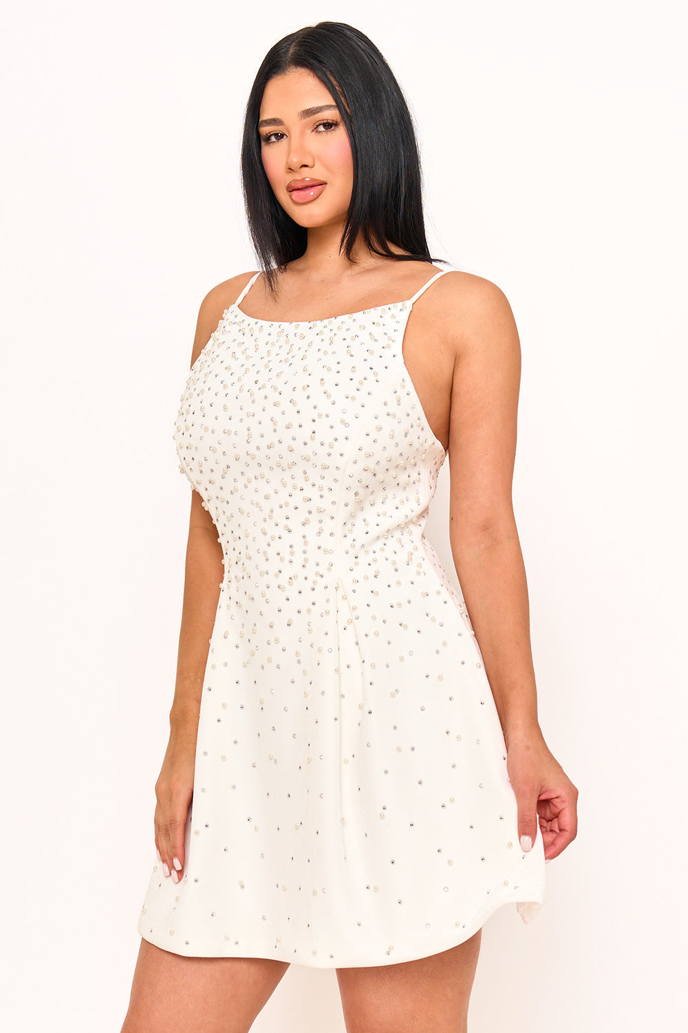 Sd1797jp - Pearl And Rhinestone Gradation On Bonded Velvet Mini Dress Symphony USA Wholesale