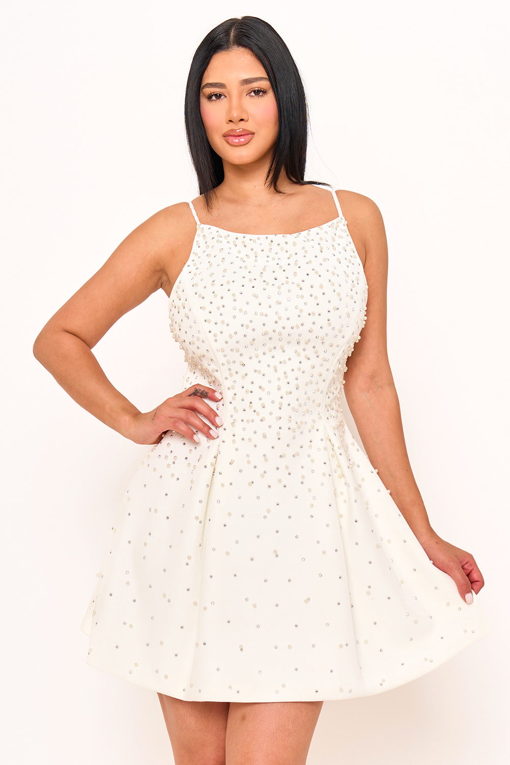 Sd1797jp - Pearl And Rhinestone Gradation On Bonded Velvet Mini Dress Symphony USA Wholesale