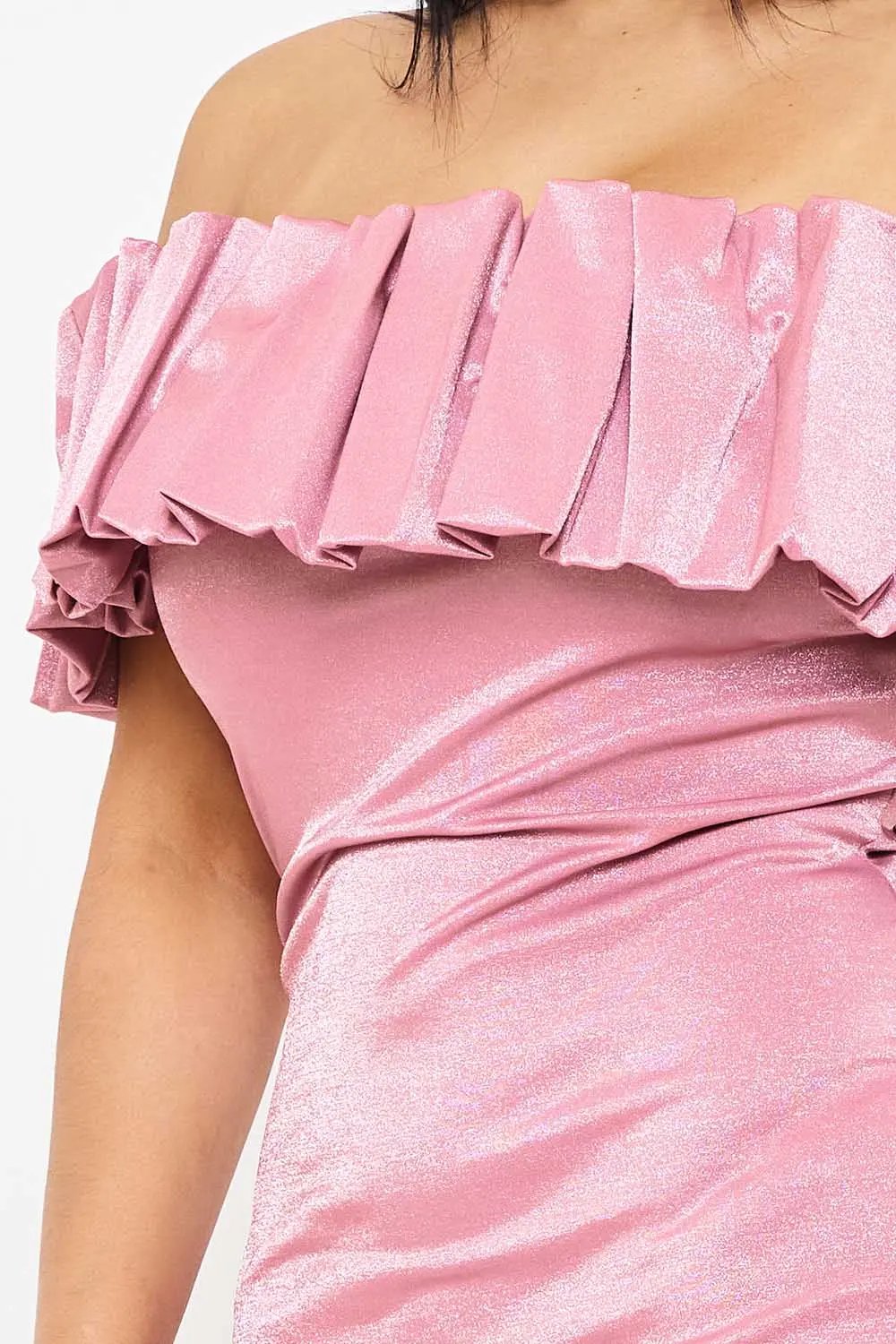 Metallic Off Shoulder Dress - Ruffle Mini Party Dress With Elastic Band Top BOUTINIE