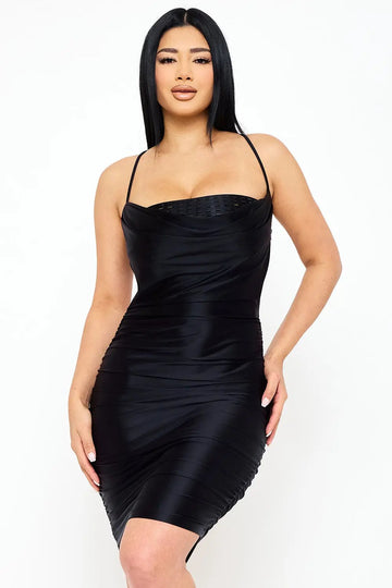 Pearl Satin Mini Dress – Adjustable Strap & Criss-Cross Back Detail BOUTINIE