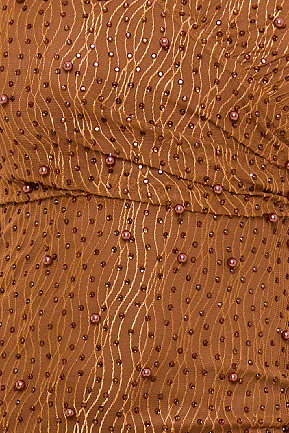 Pearl Mesh Mini Dress - Wavy Sheer Long Sleeve Pleated Waist BOUTINIE