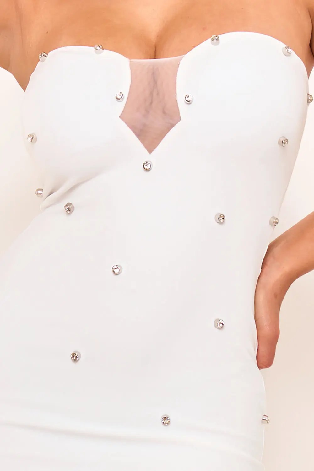 Rhinestone Mini Dress – Side High-Low Sweetheart Neckline BOUTINIE