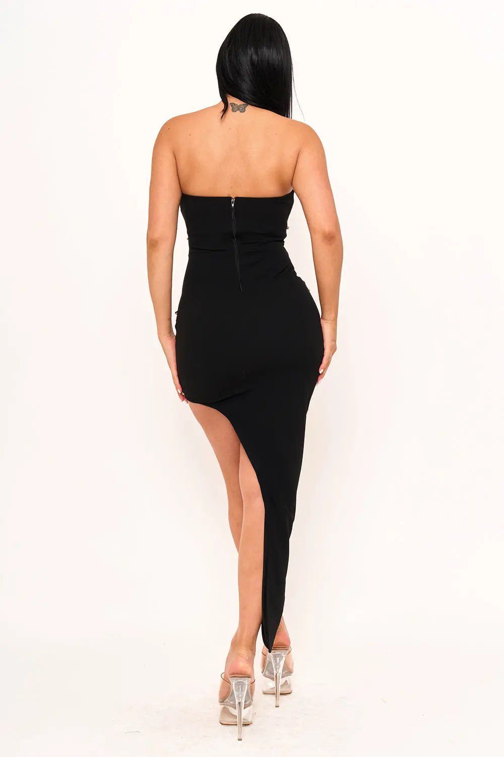 Rhinestone Mini Dress – Side High-Low Sweetheart Neckline BOUTINIE