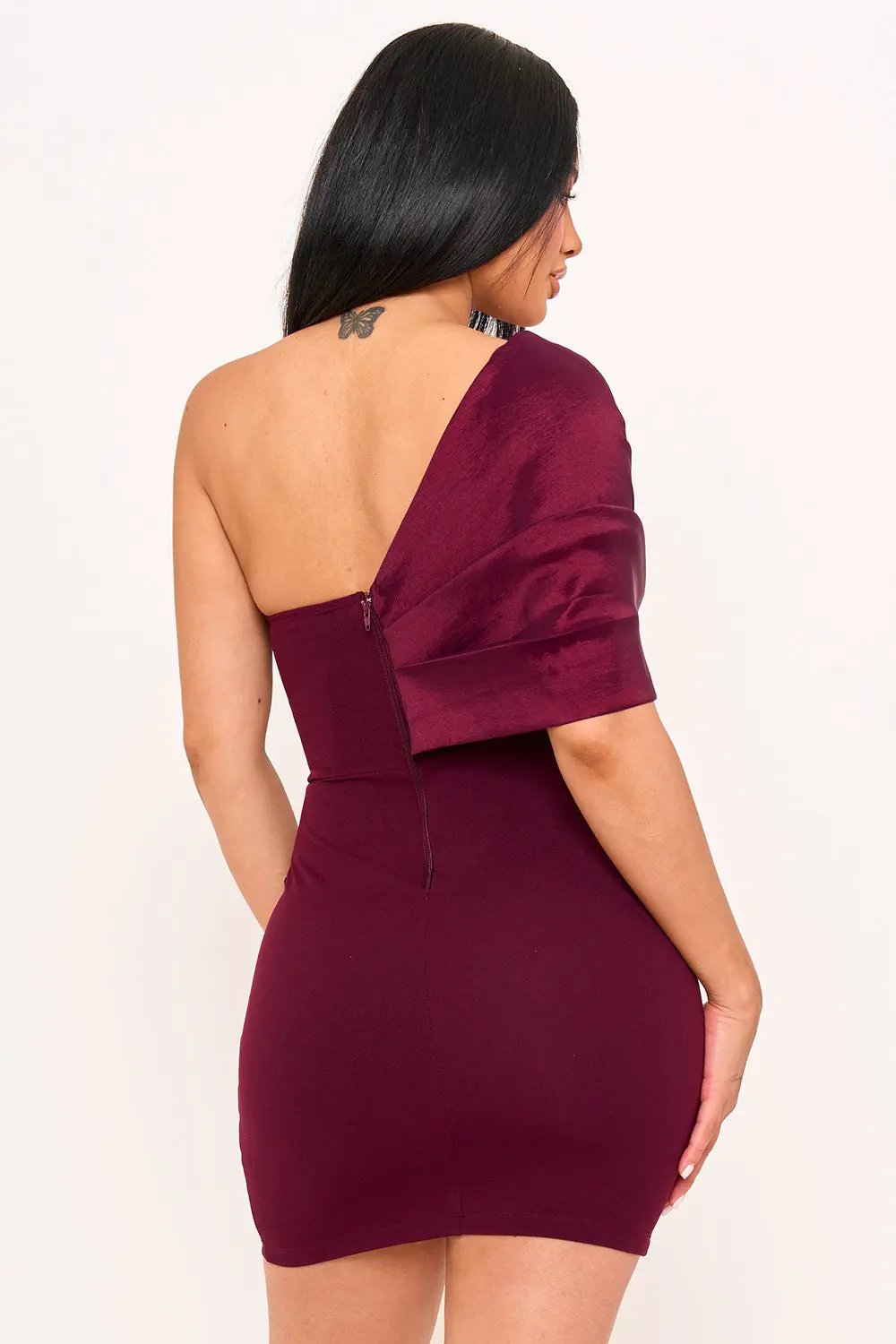 One Shoulder Mini Dress - Twist Tie Front Pleated Detail BOUTINIE