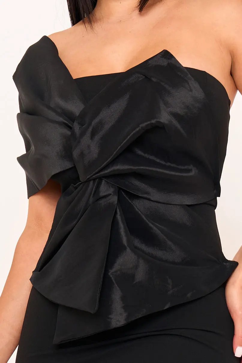 One Shoulder Mini Dress - Twist Tie Front Pleated Detail BOUTINIE