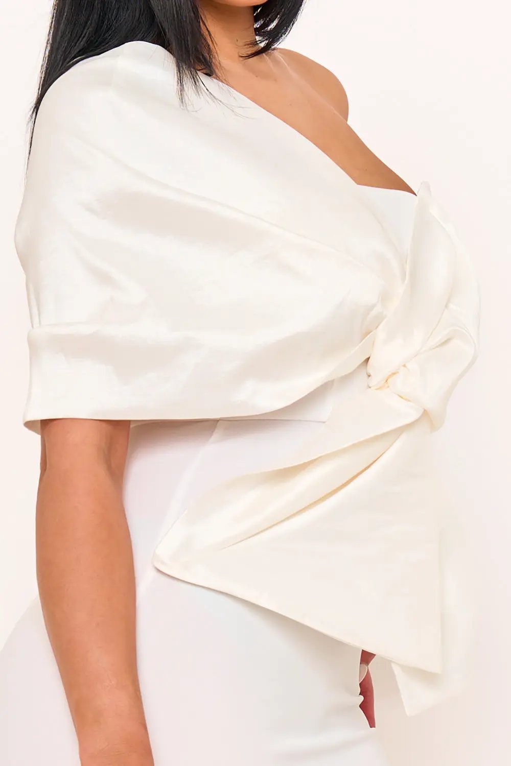 One Shoulder Mini Dress - Twist Tie Front Pleated Detail BOUTINIE