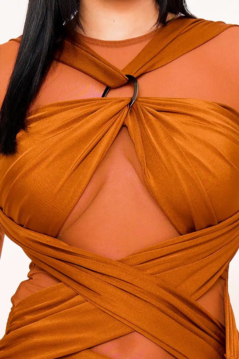 Mesh Wrap Mini Dress – Pleated Zipper Back Formal Occasion BOUTINIE