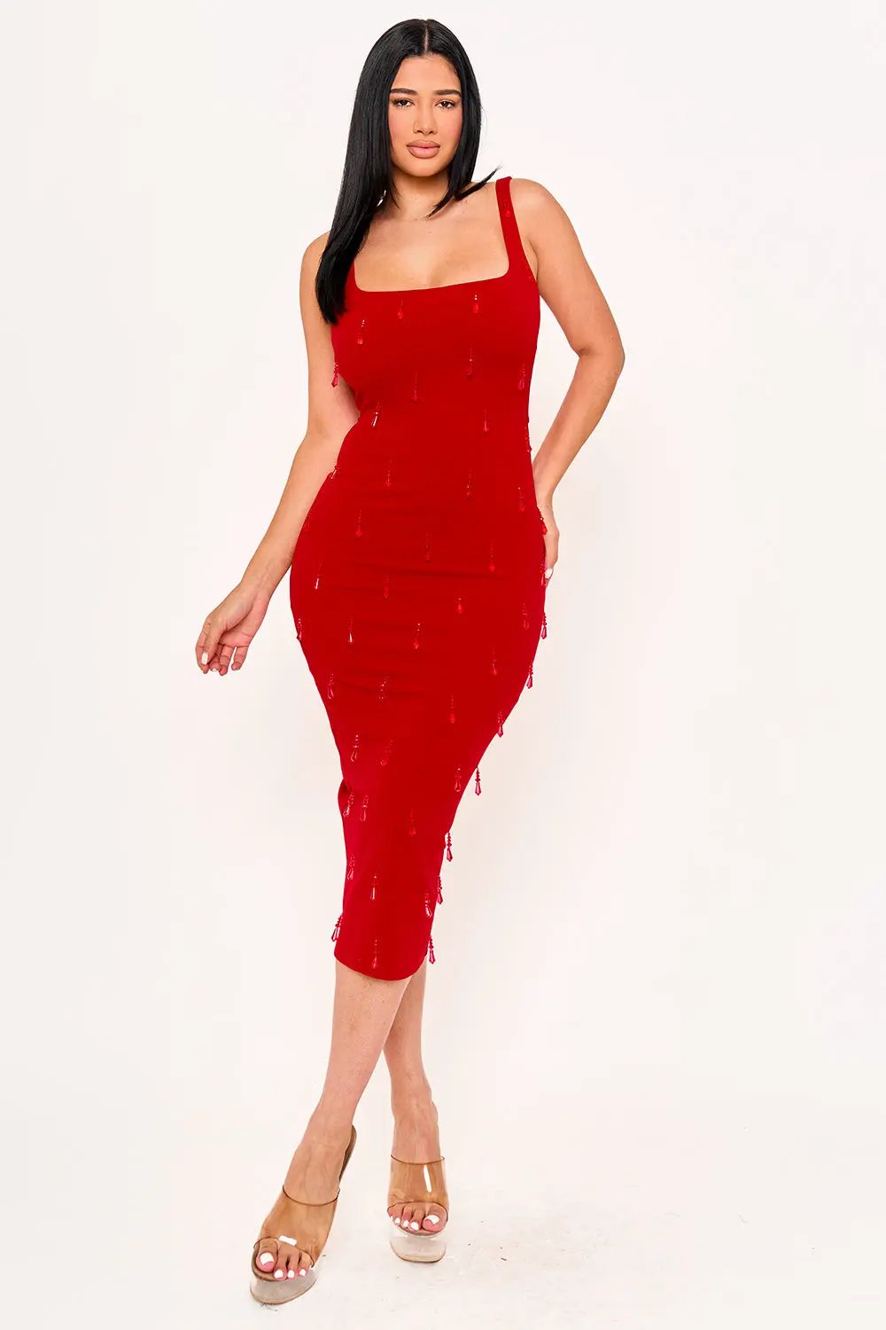 Techno Crepe Midi Dress – Sleeveless Zipper Back Detail BOUTINIE