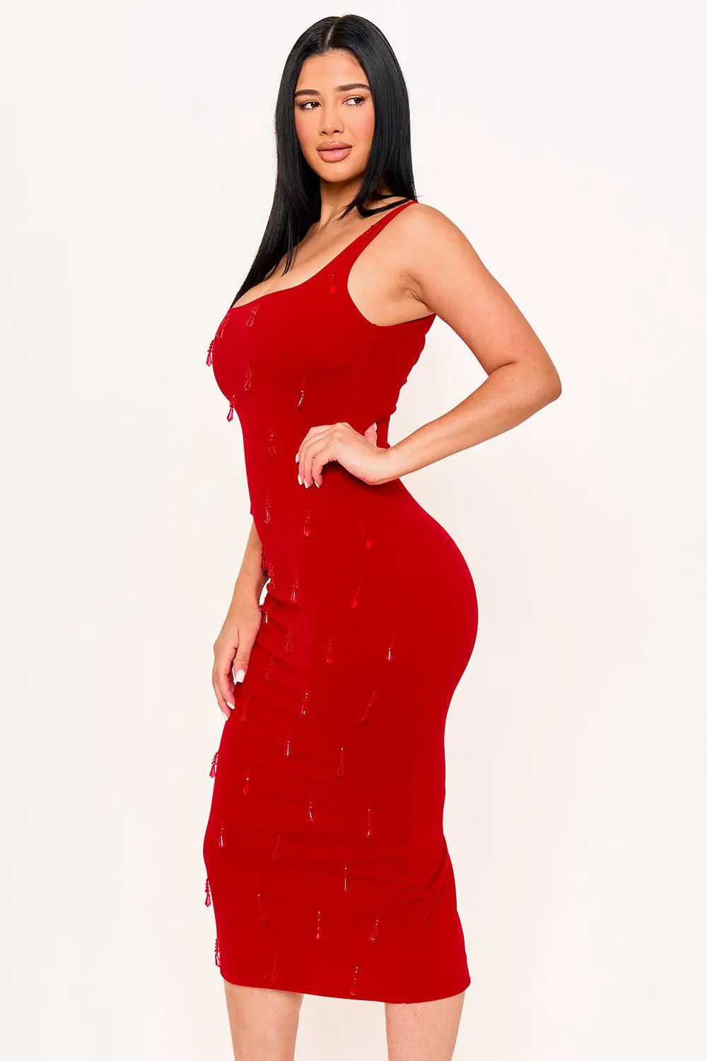 Techno Crepe Midi Dress – Sleeveless Zipper Back Detail BOUTINIE