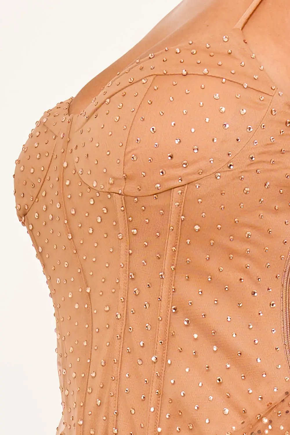 Mesh Mini Dress - Rhinestone Overlay Bustier Top With Adjustable Straps BOUTINIE