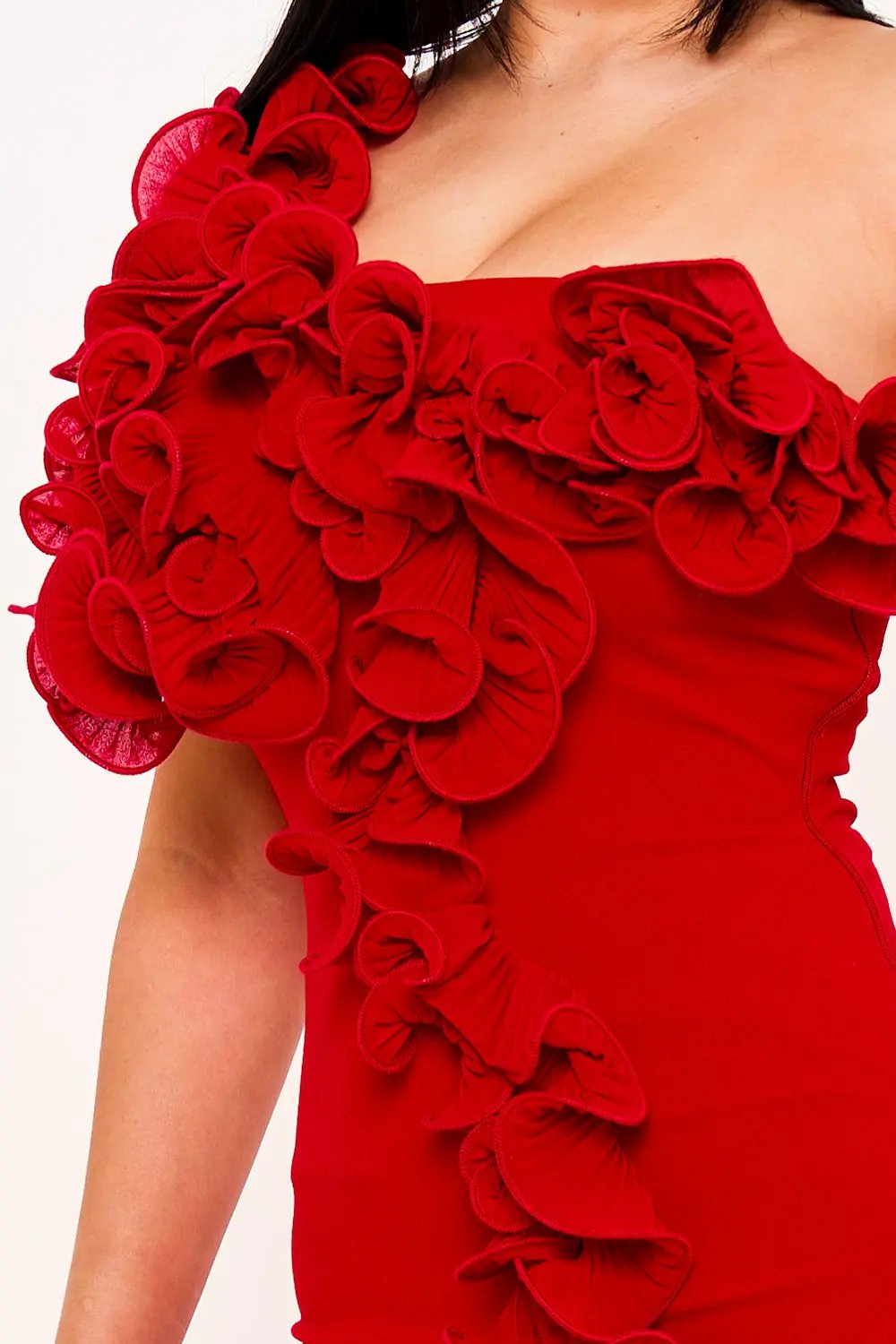 One Shoulder Mini Dress – Pleated Ruffle Detail & Side Zipper Closure BOUTINIE