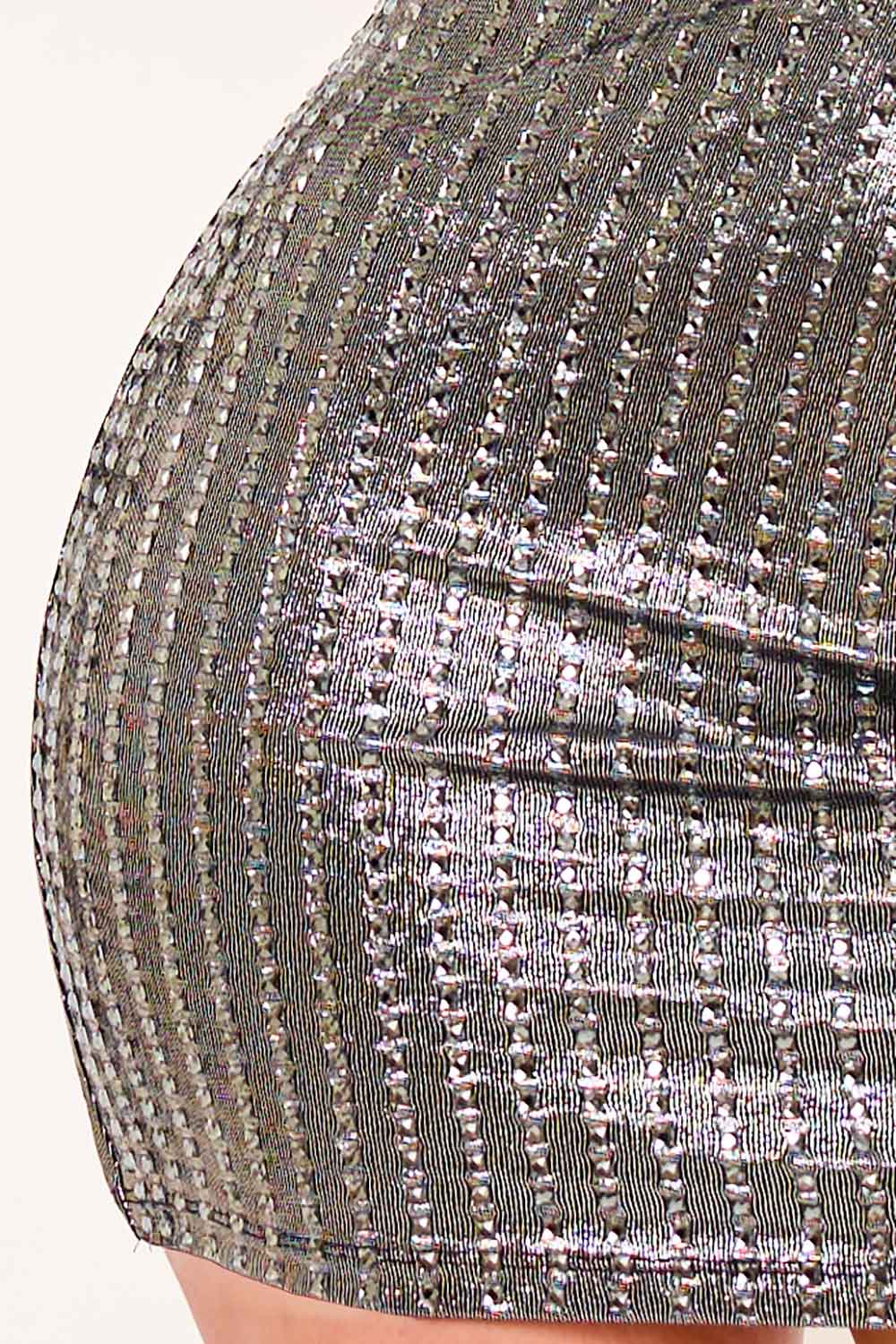 Rhinestone Crop Top Dress – Slinky Foil Mini With Cutout Stomach BOUTINIE