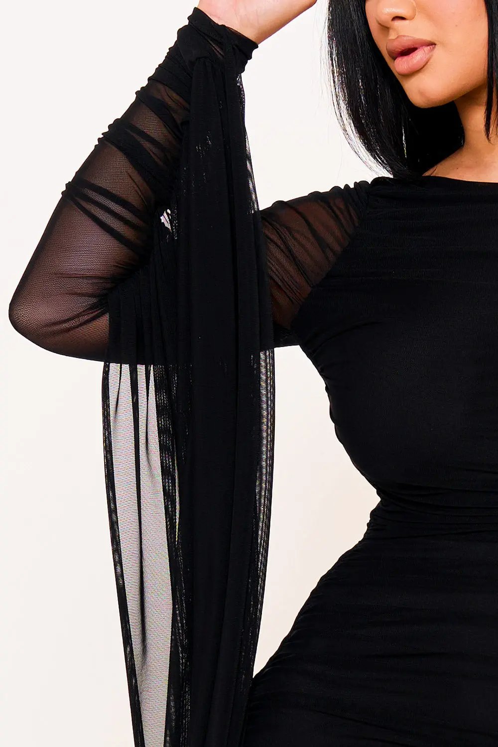 Shirring Back Mini Dress | Draped Round Neck Evening Wear BOUTINIE