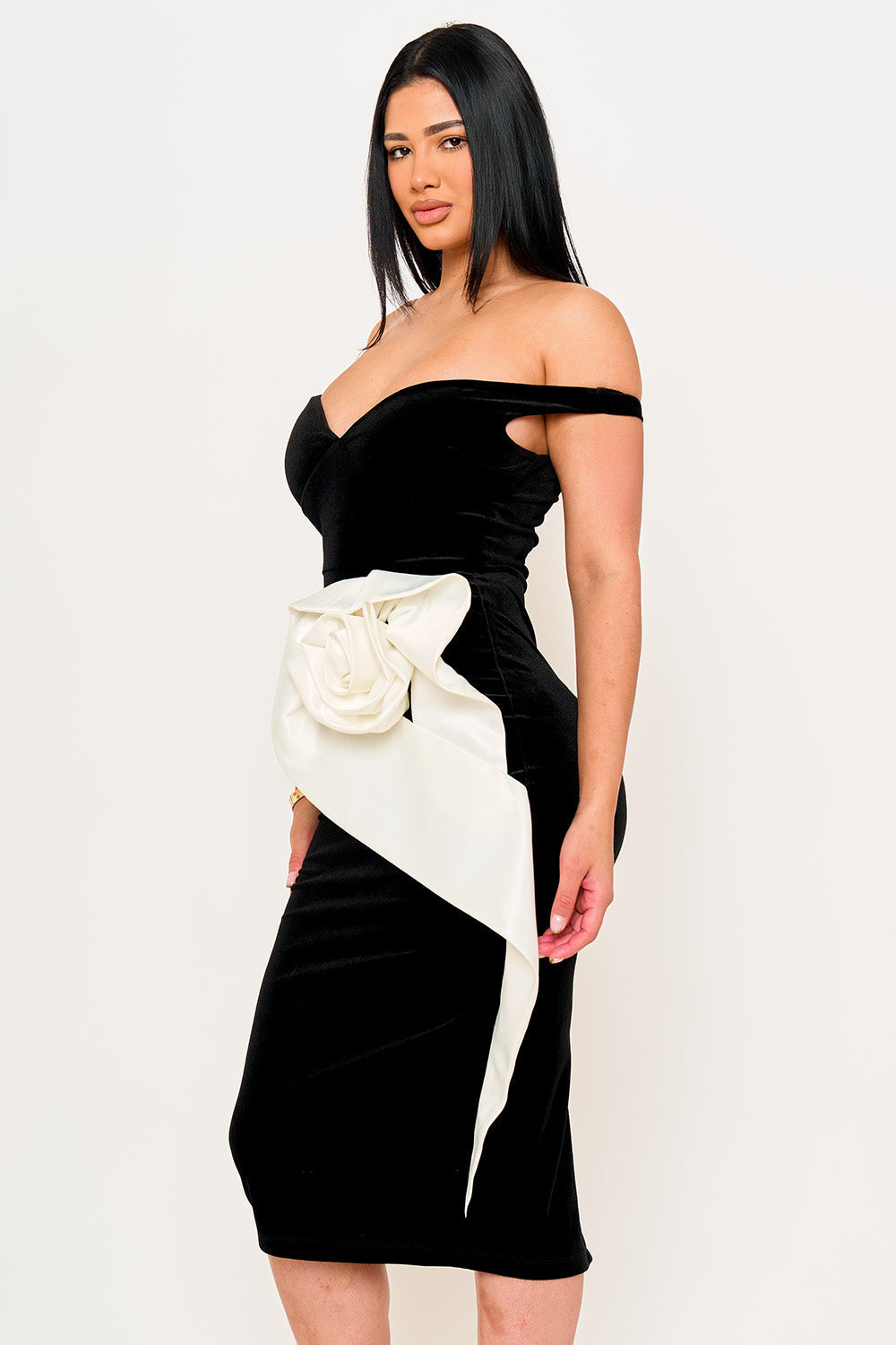 Sd2030jp - Two Tone Contrast Flower Midi Dress Symphony USA Wholesale