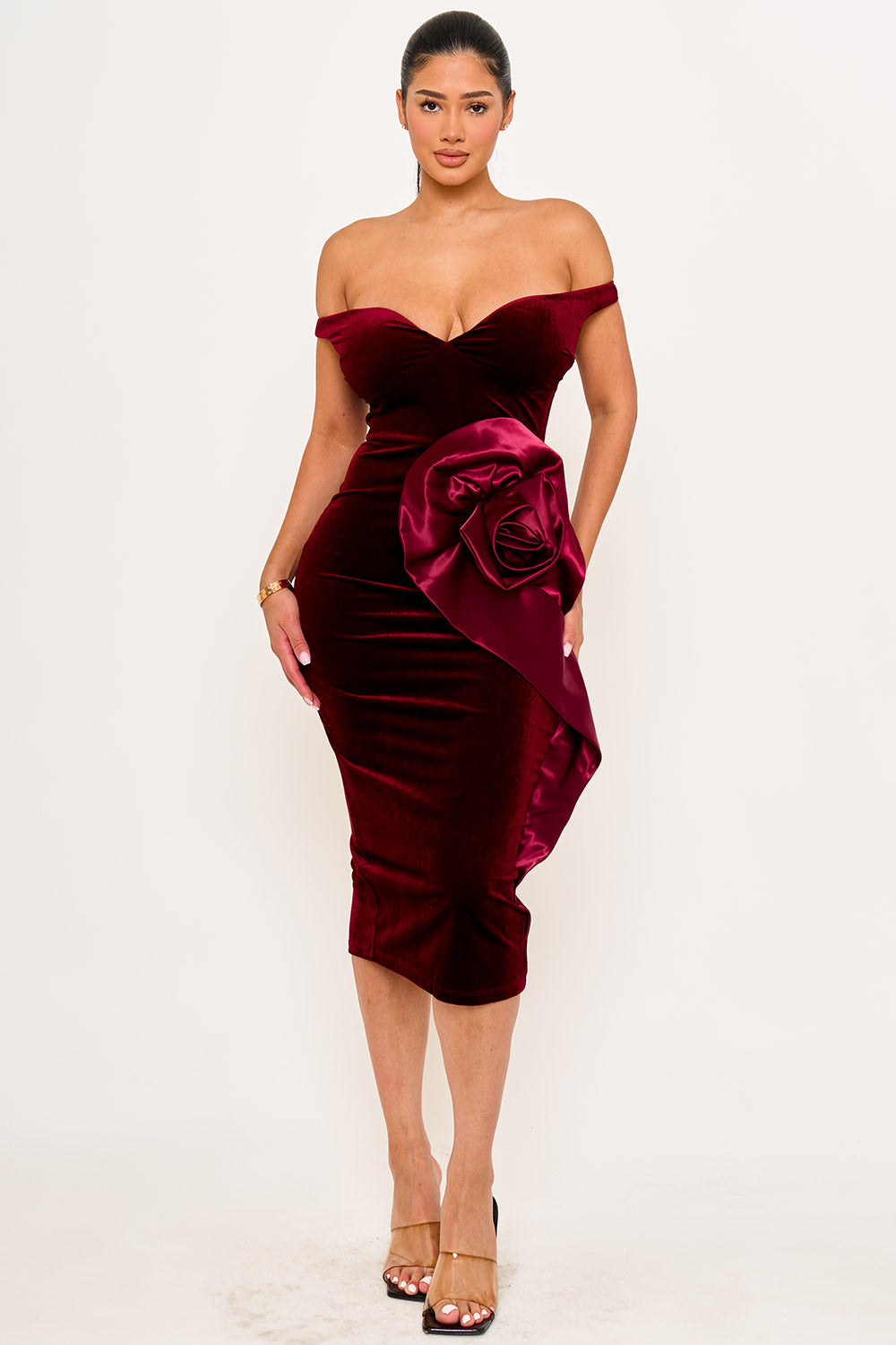 Sd2030jp - Two Tone Contrast Flower Midi Dress Symphony USA Wholesale