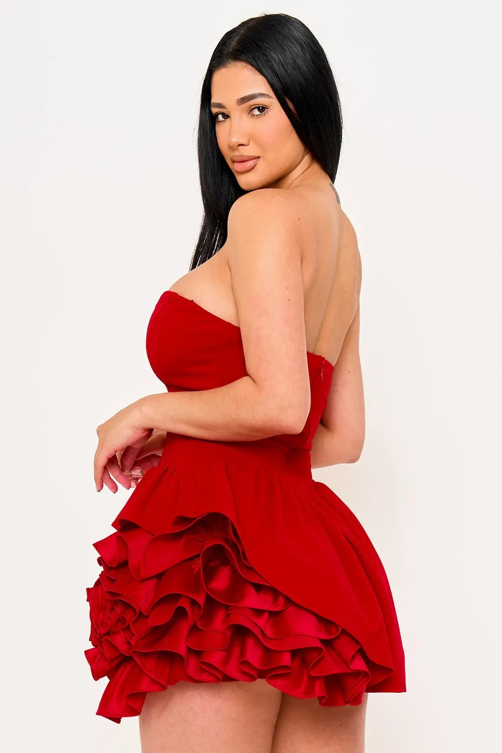Ruffle Mini Dress – Layered Party Wear With Sweetheart Neckline BOUTINIE