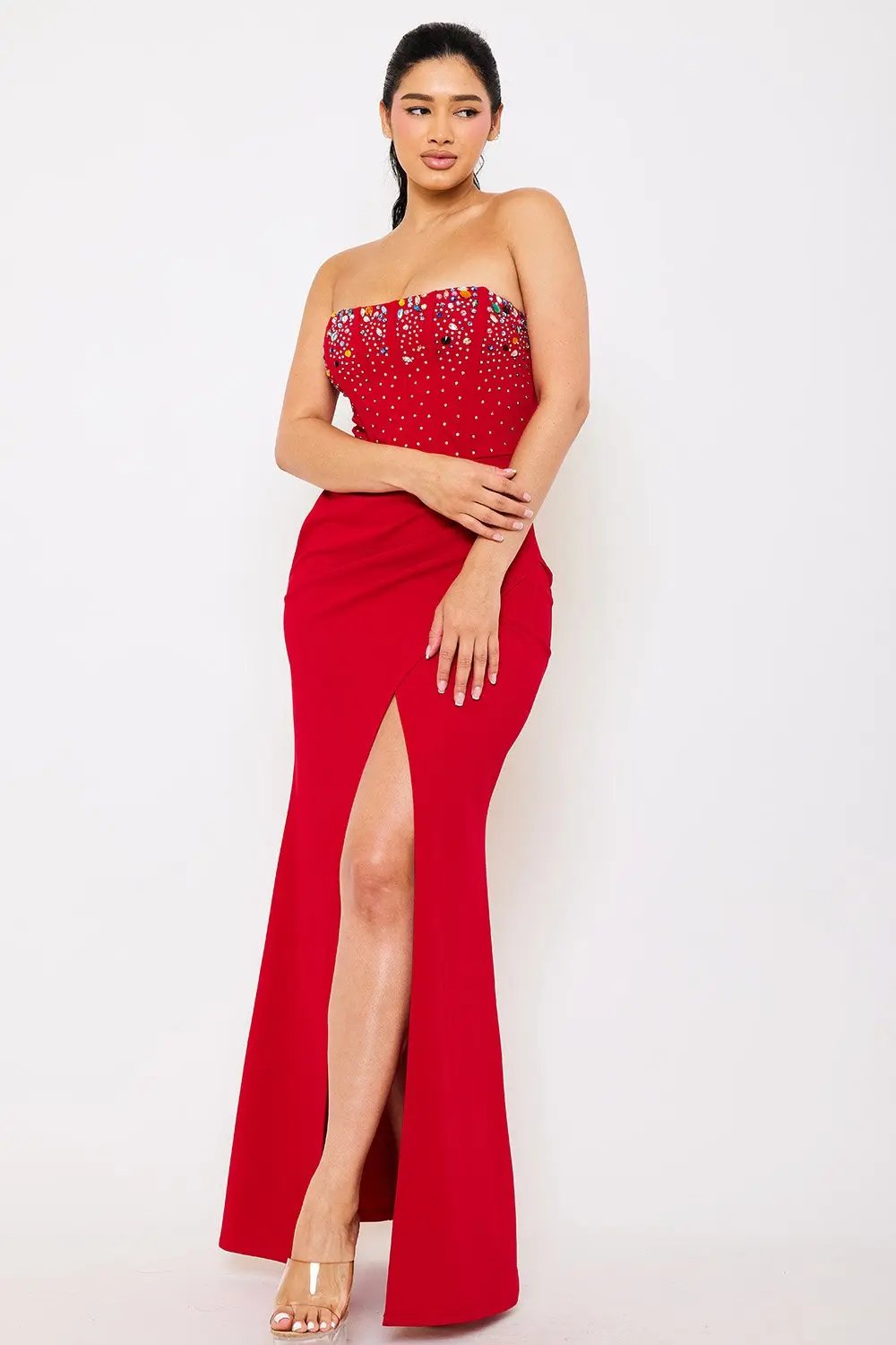 Rhinestone Bustier Dress - Wired Bow Front Maxi BOUTINIE