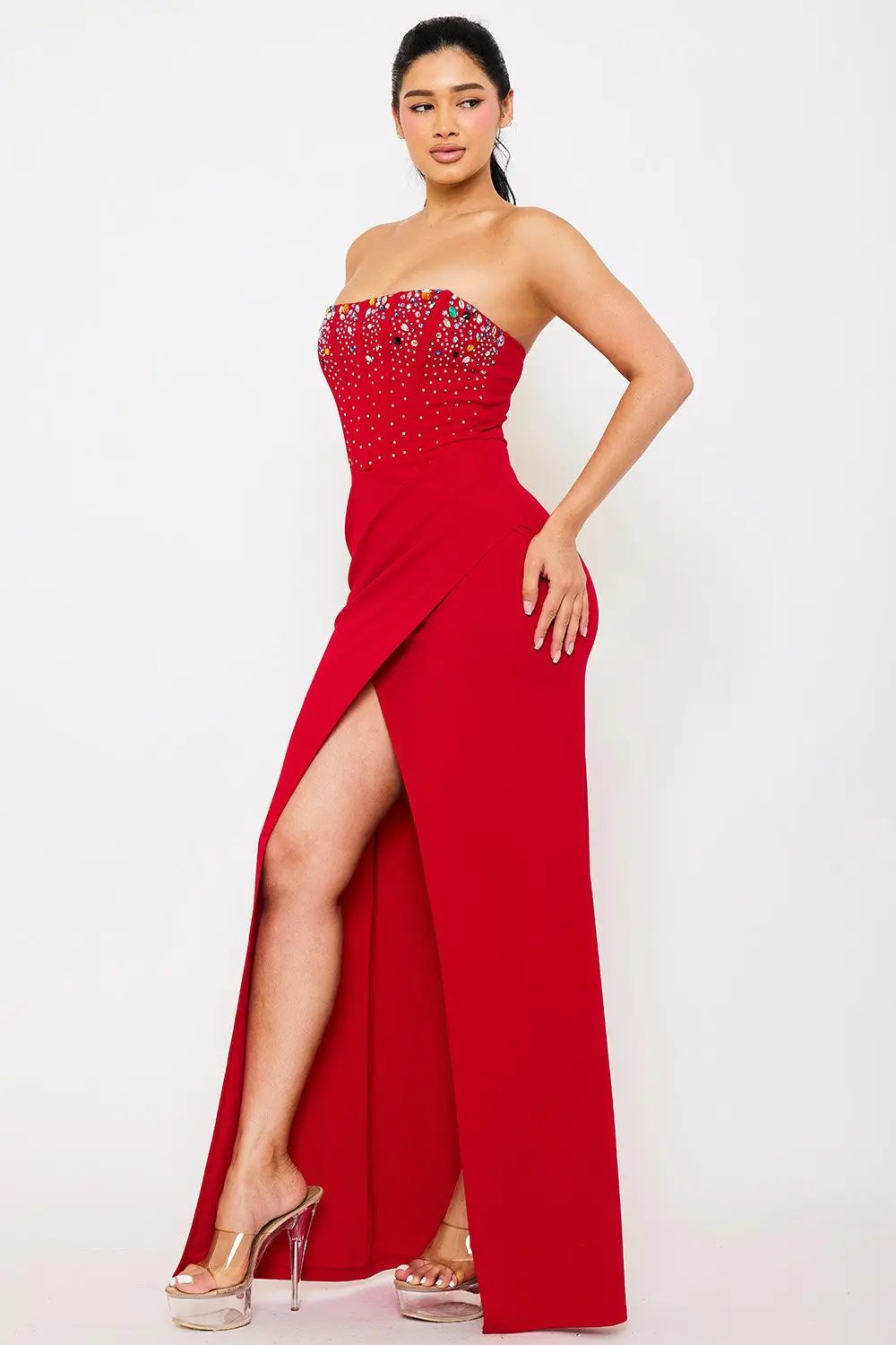 Rhinestone Bustier Dress - Wired Bow Front Maxi BOUTINIE