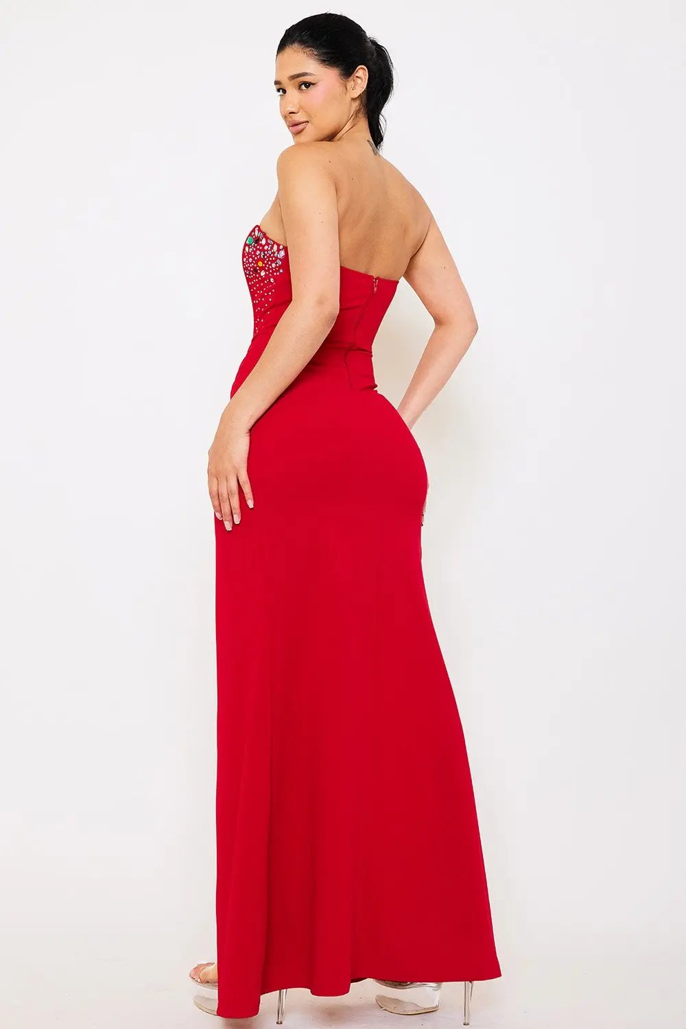 Rhinestone Bustier Dress - Wired Bow Front Maxi BOUTINIE