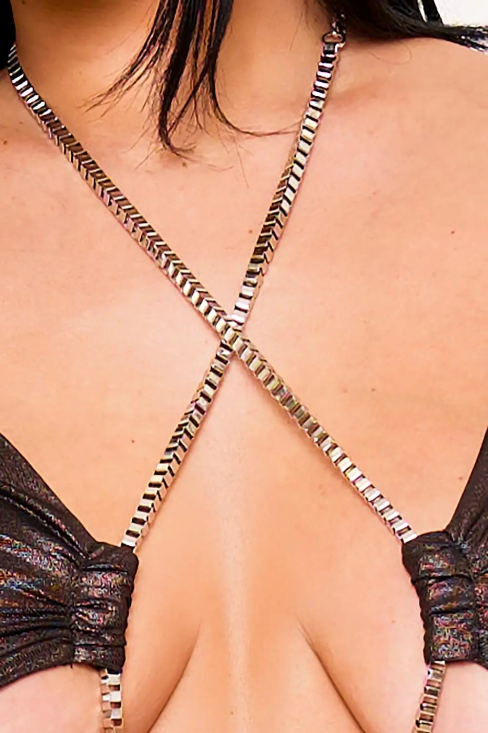 Metal Rhinestone Maxi Dress - Pleated Mesh Gown With Adjustable Straps BOUTINIE