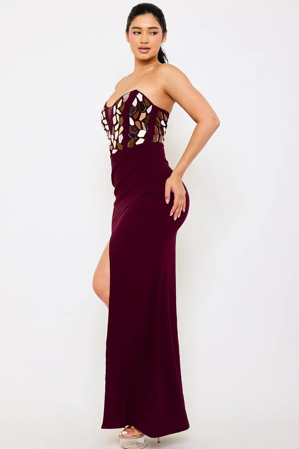 Tube Top Maxi Dress - Pleated Mesh Sweetheart Neck Gown BOUTINIE