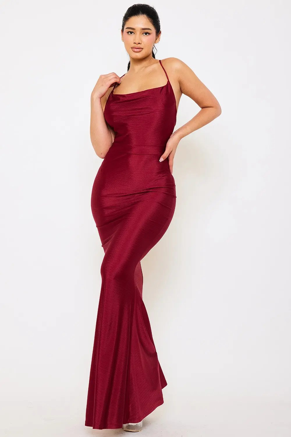 Cowl Neck Maxi Dress | Spaghetti Strap, Criss-Cross Back BOUTINIE