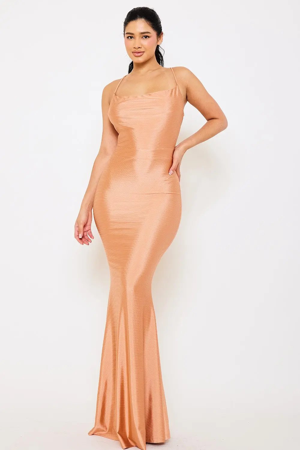 Cowl Neck Maxi Dress | Spaghetti Strap, Criss-Cross Back BOUTINIE