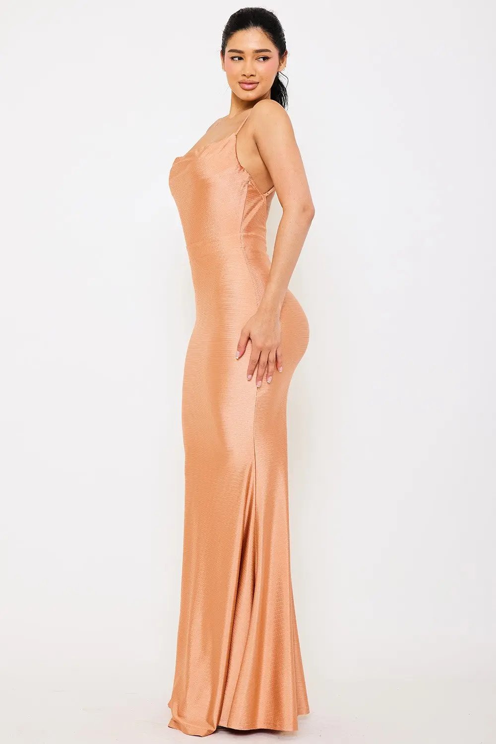 Cowl Neck Maxi Dress | Spaghetti Strap, Criss-Cross Back BOUTINIE