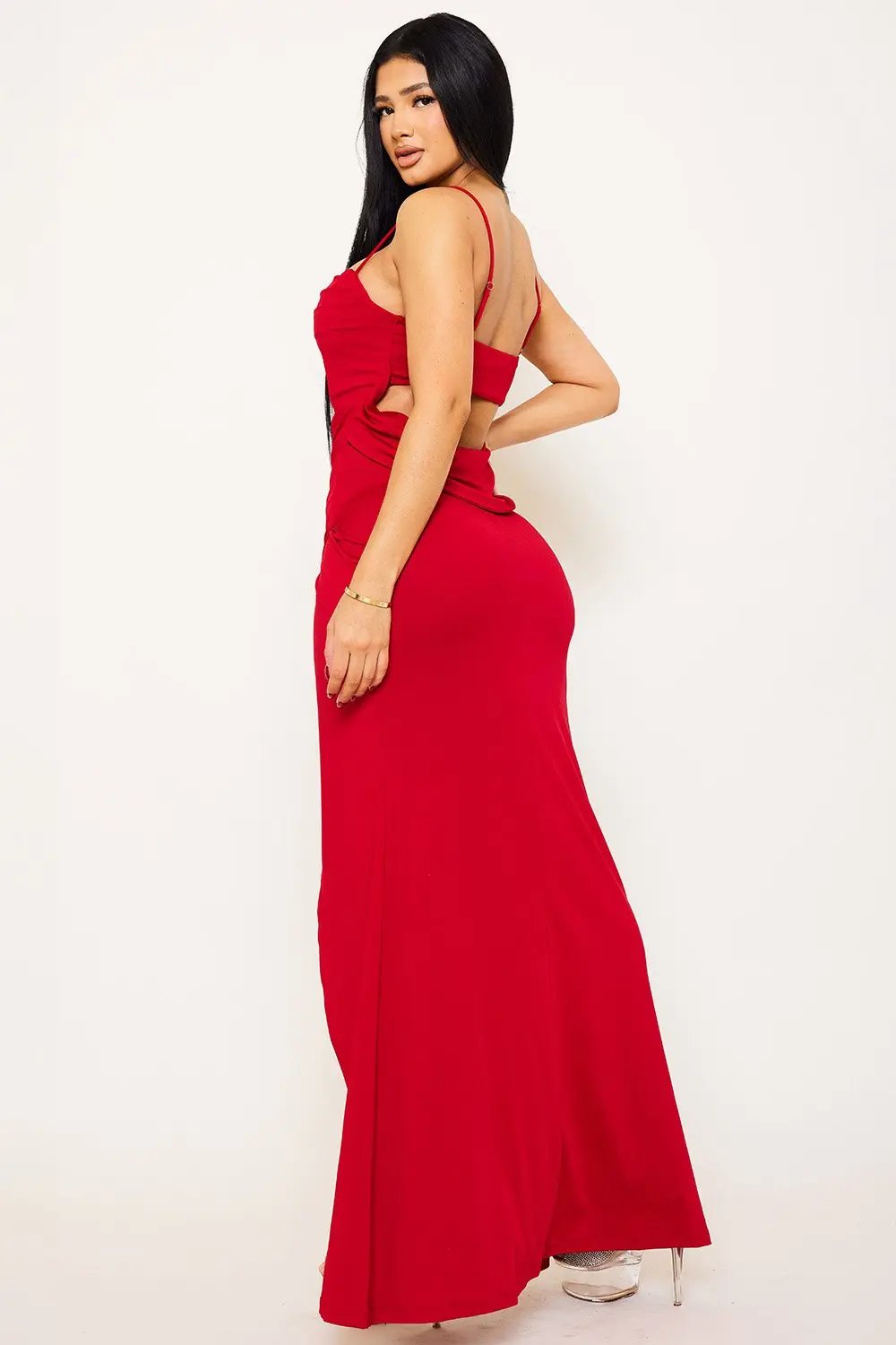 Pleated Cowl Neck Dress | Slip On Maxi With Bandeau Back BOUTINIE