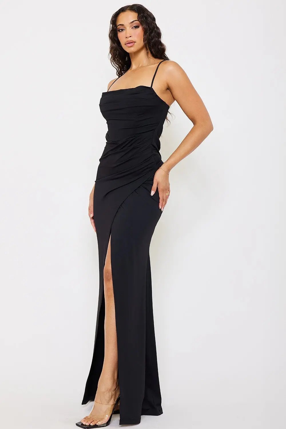 Pleated Cowl Neck Dress | Slip On Maxi With Bandeau Back BOUTINIE