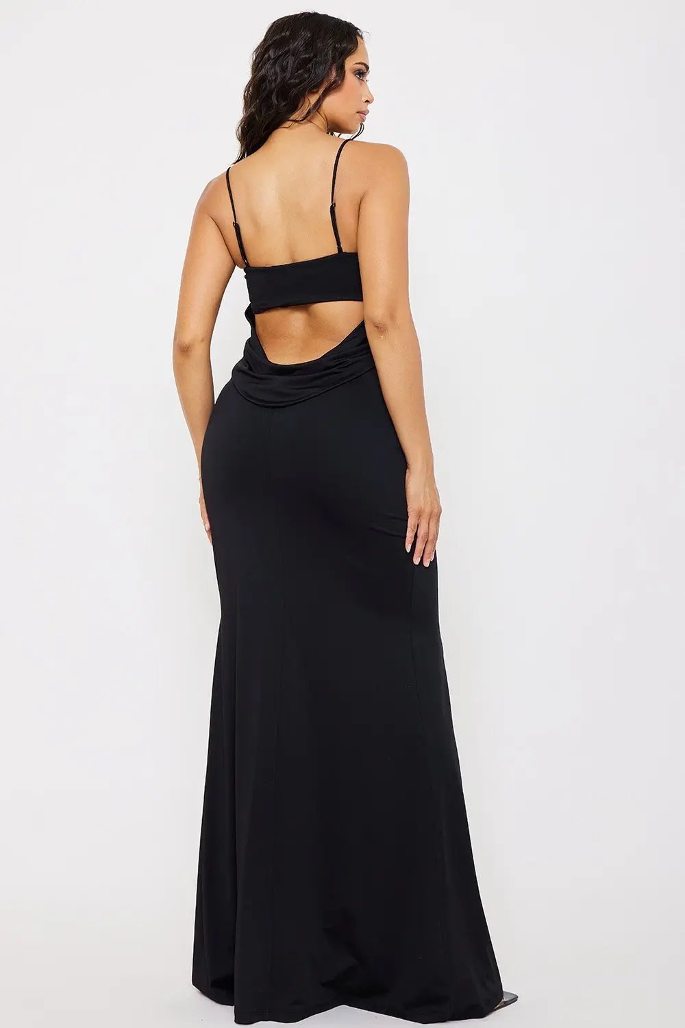 Pleated Cowl Neck Dress | Slip On Maxi With Bandeau Back BOUTINIE