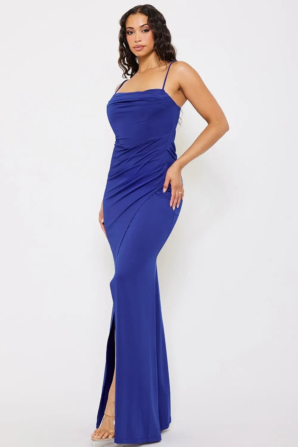 Pleated Cowl Neck Dress | Slip On Maxi With Bandeau Back BOUTINIE
