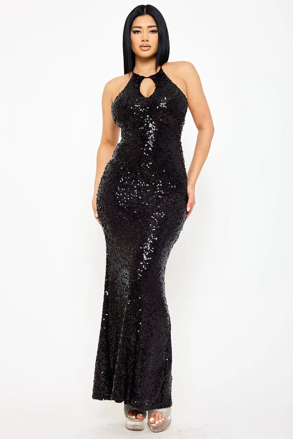 Sequin Halter Dress - Mermaid Maxi Gown With Open Back BOUTINIE