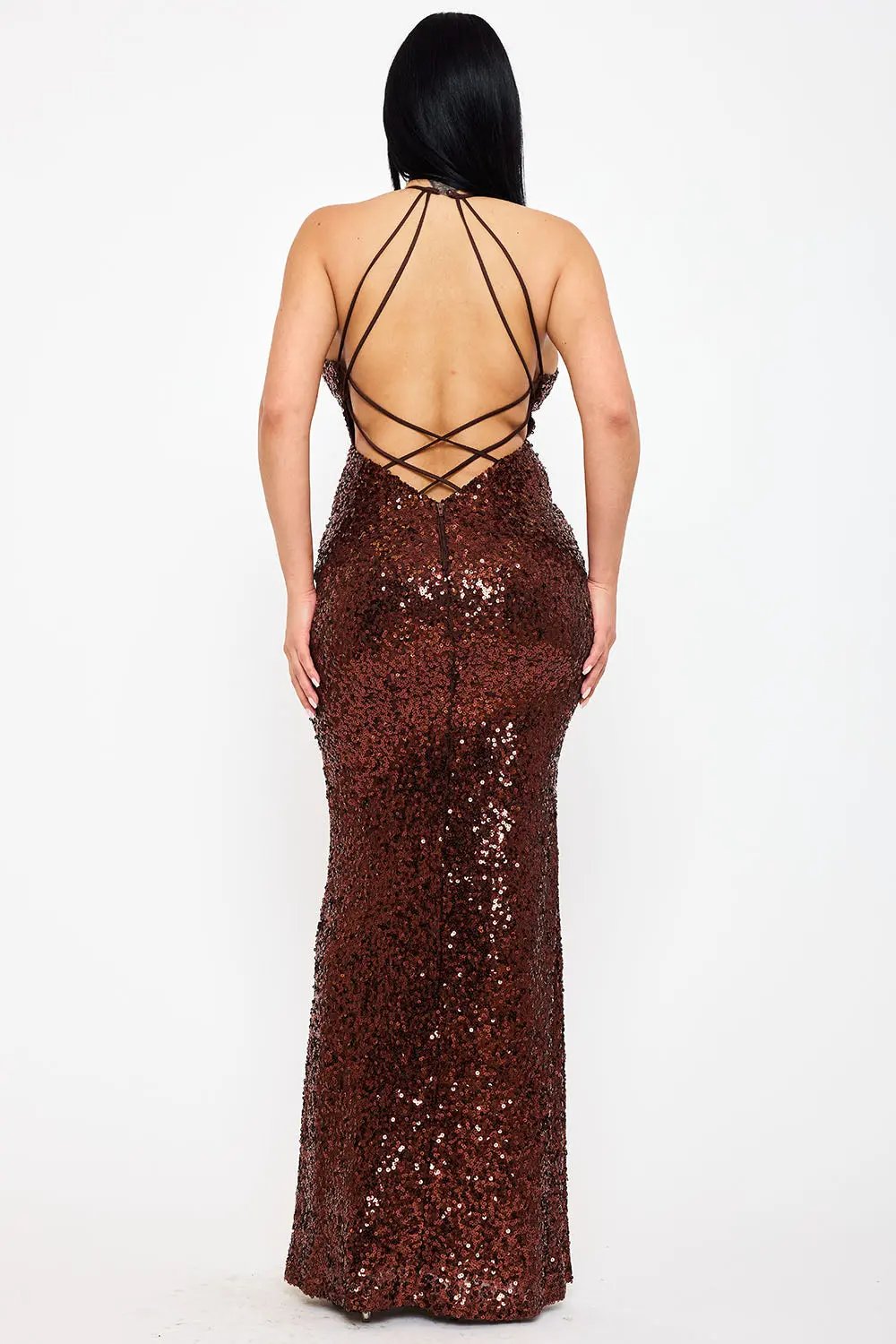 Sequin Halter Dress - Mermaid Maxi Gown With Open Back BOUTINIE